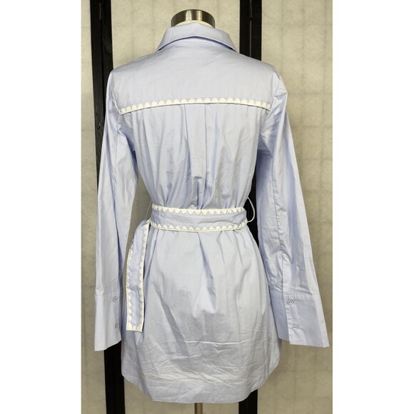 Mon Renn Heron Blue and Ivory Lisle Shirt Mini Spring Dress. Size: XS - Picture 3 of 8